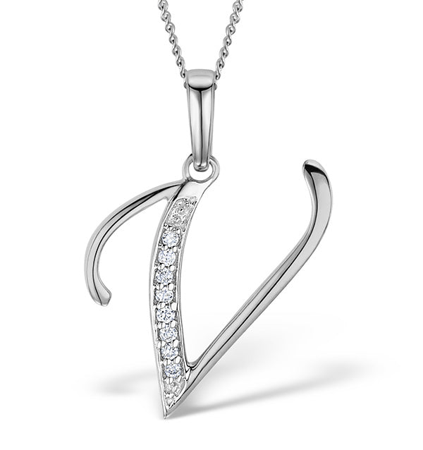 925 Silver Lab Diamond Initial 'V' Necklace 0.05ct